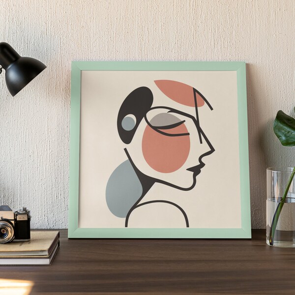 Cuadro Picasso, poster minimalista, línea, colores, mujer picasso lineal