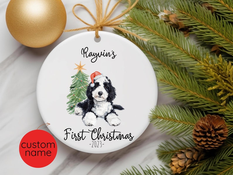 Sheepadoodle Puppy Personalized First Christmas Ornament 2024, Custom