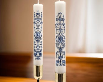 Blue & White Neoclassical Taper Candle Set: Wedgewood Style Decor