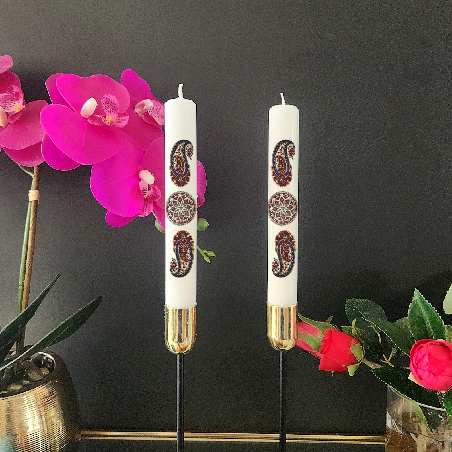 Persian Ghalamkar Candles: Nowruz Haft Seen Decor, Paisley Boteh Design