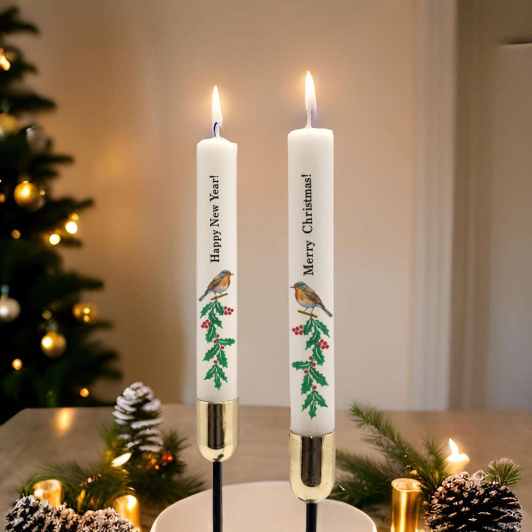 Hand-decorated Christmas Robin Taper Candles - Holiday Decor Set - Etsy