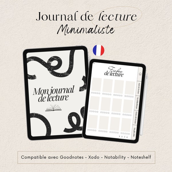 Journal de lecture numérique français, Suivi de lecture digital, Journal de lecture digital, Carnet de lecture numérique pour Goodnotes