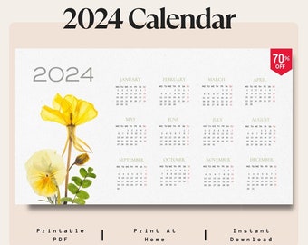 Calendar With Minimalist Design, Printable Calendar, 2024 Calendar, Digital Calendar, 2024 Printable Calendar, Vertical Calendar