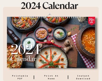 Food Calendar With Minimal Design, Printable Calendar, 2024 Calendar, 2024 Printable Calendar, Printable 2024 Calendar, Food Calendar