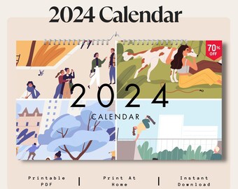 Seasons Calendar With Minimal Design, Printable Calendar, 2024 Calendar, Digital Calendar, 2024 Printable Calendar, Printable 2024 Calendar