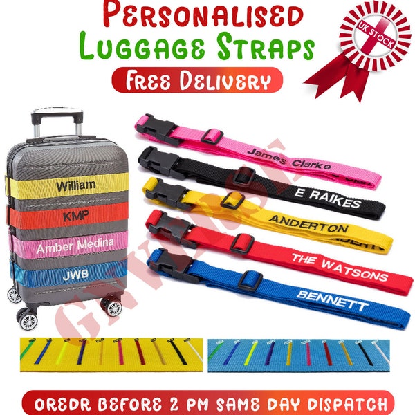 Personalised Luggage Straps Safety Suitcase Belt Custom Printed or Embroidered ideal gift travel kit extra safety belt
