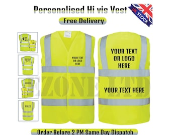 Personalisierte individuell bedruckte Hi Vis Bomberweste mit einem beliebigen Logo, Text oder Design, Sicherheit, Sichtbarkeit, Arbeitskleidung, Outdoor, Bagger