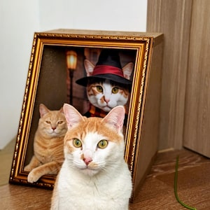 Cama personalizada para gatos, cueva personalizada para gatos con retrato de mascota, casa para gatos con marco de pintura al óleo, gatos en pinturas famosas, muebles para mascotas, regalos para gatos