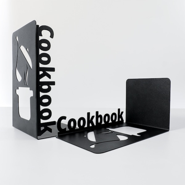 Metal Cookbook Bookends, Kitchen Bookends, Metal Kitchen Decor, Sujetalibros, Recipe Holder, Metal Book Support, Cook Book Ends Gifts