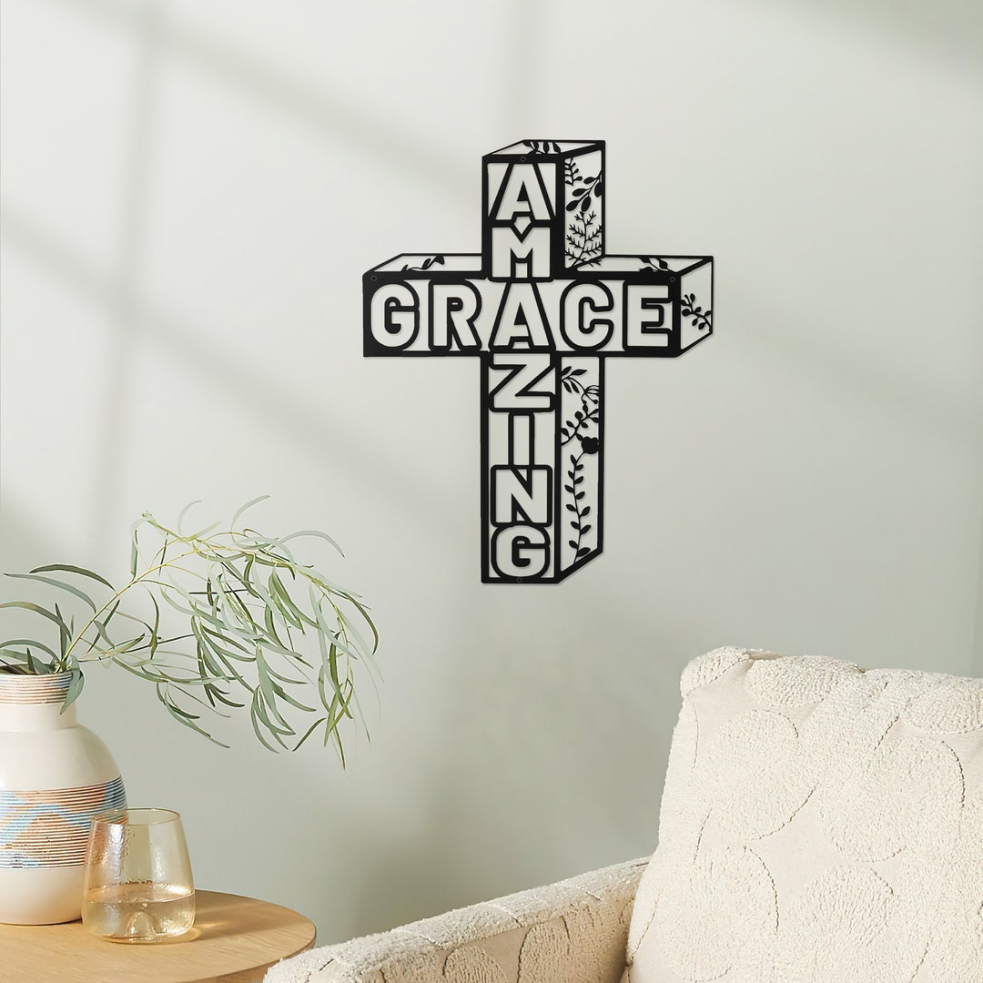 Amazing Grace Christian Cross Metal Wall Art Religious Home Etsy