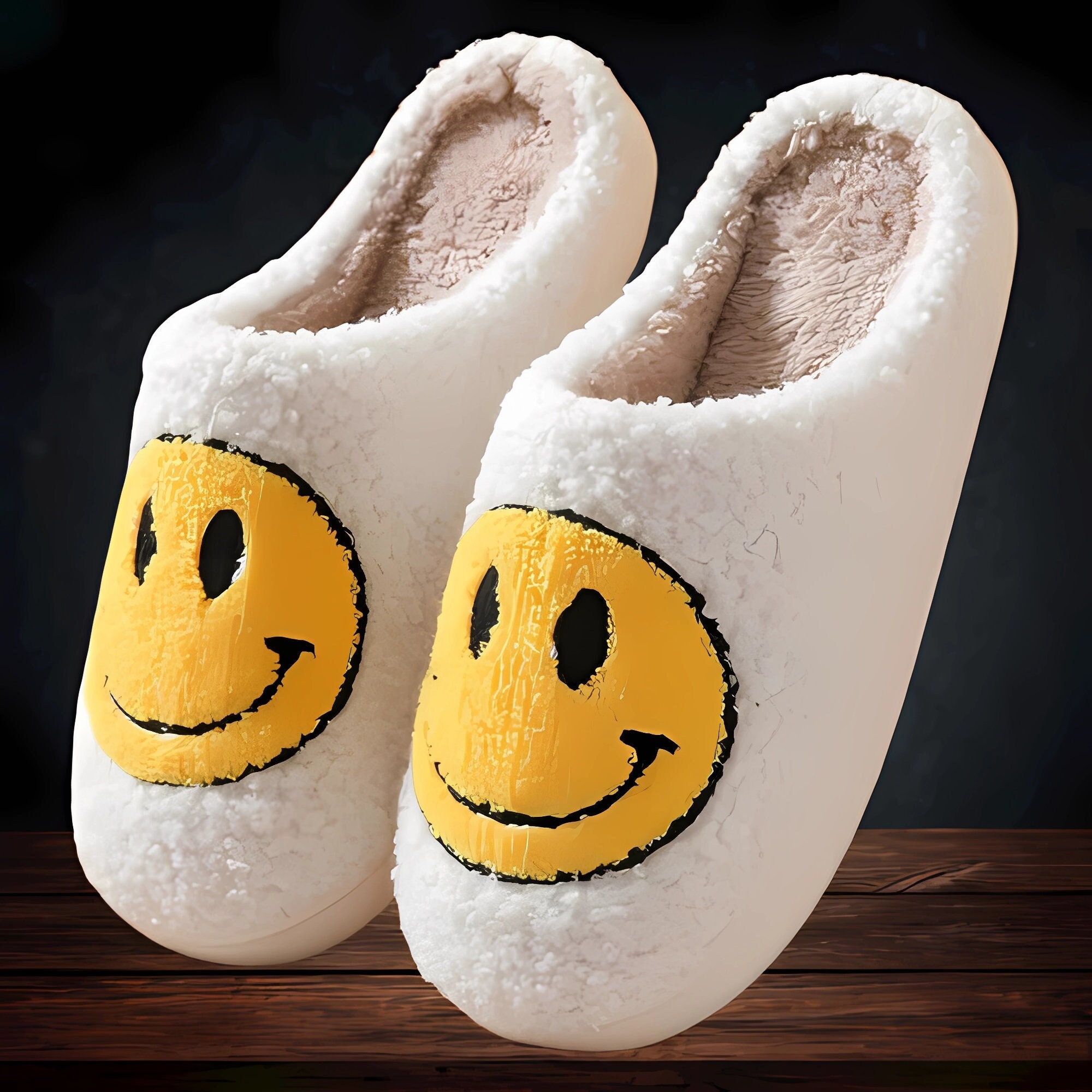 Hot Sell Home Smile Slides Slippers New Style Fur Slides Faux Fur Smile  Happy Face Slippers Women Shoes Plush Slippers Custom - China Walking Style  Shoe and Casual Shoes price
