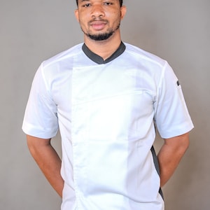 White Chef Coat For Men, Custom Embroidered Chef Coat, Asymmetrical Snap Short Sleeve Chef Jacket, Personalized Chef Coat, Gift For Chef