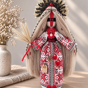 Handgjord ukrainsk Motanka-docka, samlardocka i textil, Slow Living-dekor