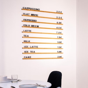 Menú de pared para restaurante, tablero de letras de madera para cafetería