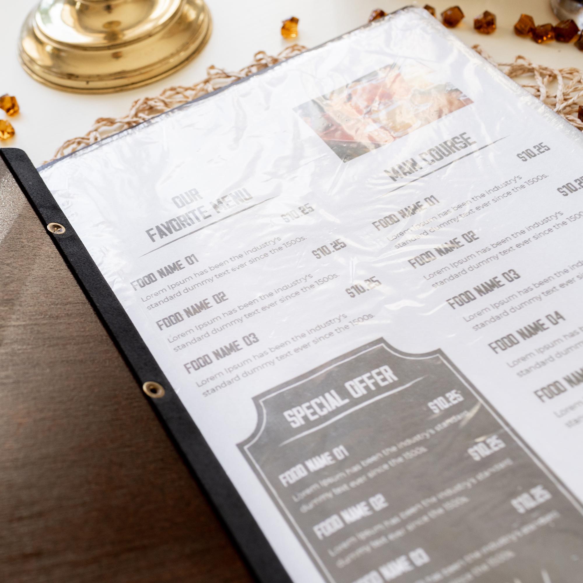 Wooden Menu Folder With Pre-installed Sheet Protectors for A4 or ...