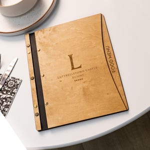 Chemise de menu en bois de forme incurvée pour le papier A4 ou US Letter