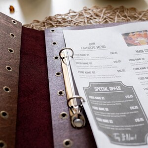 Wooden Menu Holder: Leather Spine Ring Binder for A5/half Letter - Etsy
