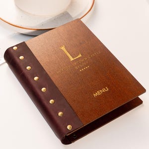 Chemise en bois avec dos en cuir et reliure à anneaux pour papier A5 ou demi-lettre