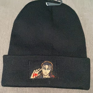anime embroidered eren beanie, att-inspired winter cap, adjustable knit cuffed beanie