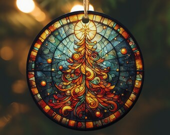 Stained Glass Style Christmas Tree Ornament | Faux Stained Glass Christmas Tree | Elegant Christmas Decoration | Rustic Christmas Keepsake