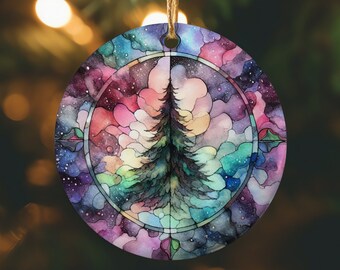 Stained Glass Style Christmas Tree Ornament | Faux Stained Glass Christmas Tree | Elegant Christmas Decoration | Rustic Christmas Keepsake