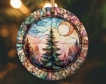 Stained Glass Style Christmas Tree Ornament | Faux Stained Glass Christmas Tree | Elegant Christmas Decoration | Rustic Christmas Keepsake