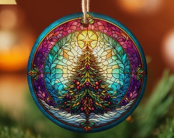 Stained Glass Style Christmas Tree Ornament | Faux Stained Glass Christmas Tree | Elegant Christmas Decoration | Rustic Christmas Keepsake