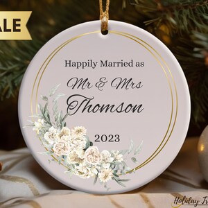Happily Married Christmas Ornament | Wedding Gift | Our First Christmas | Personalized First Christmas Ornament | Custom Wedding Ornament