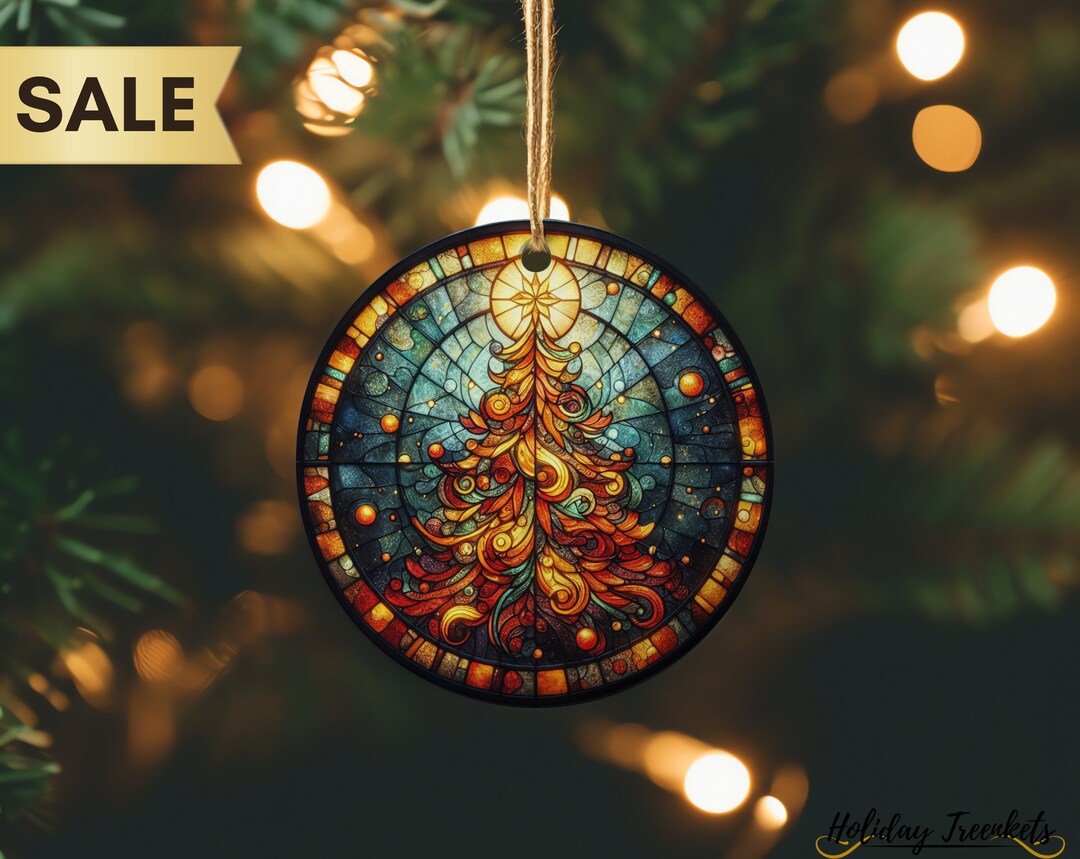 Stained Glass Style Christmas Tree Ornament | Faux Stained Glass ...