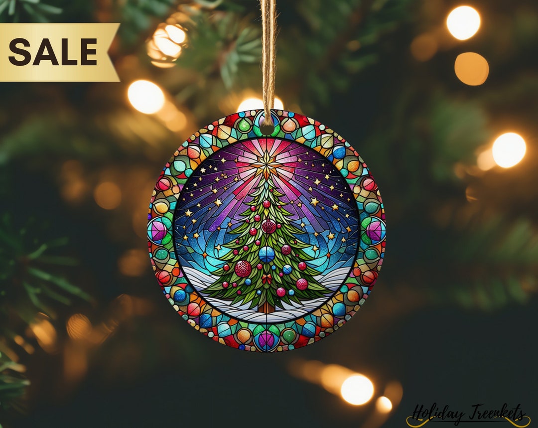 Stained Glass Style Christmas Tree Ornament | Faux Stained Glass ...