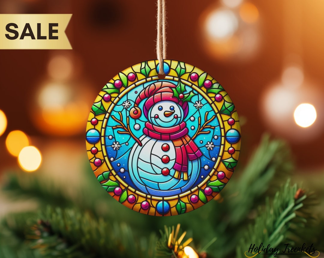 Stained Glass Style | Snowman Christmas Ornament | Faux Stained Glass ...
