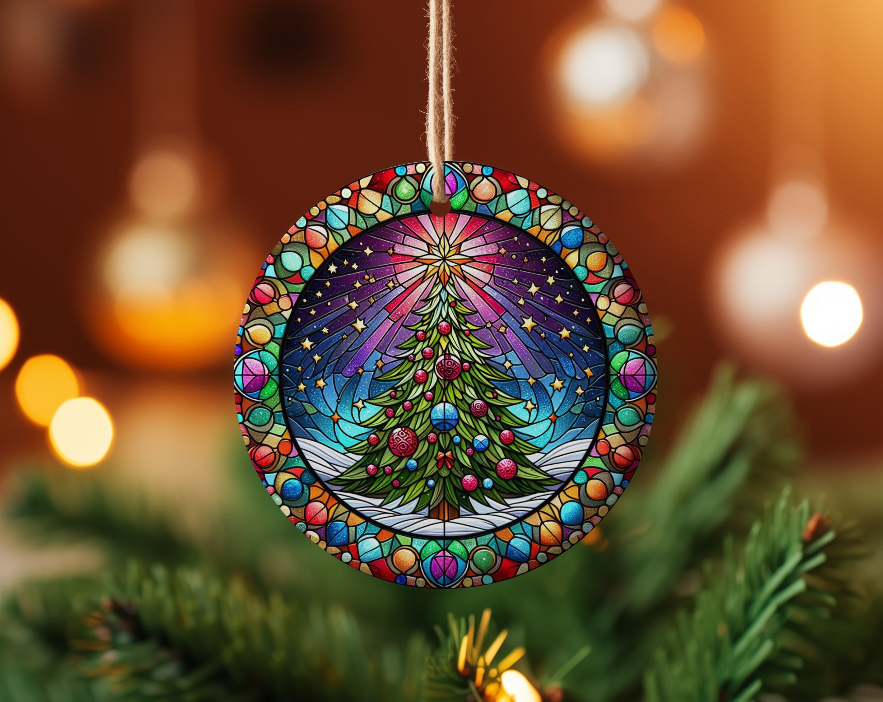 Stained Glass Style Christmas Tree Ornament Faux Stained Glass ...