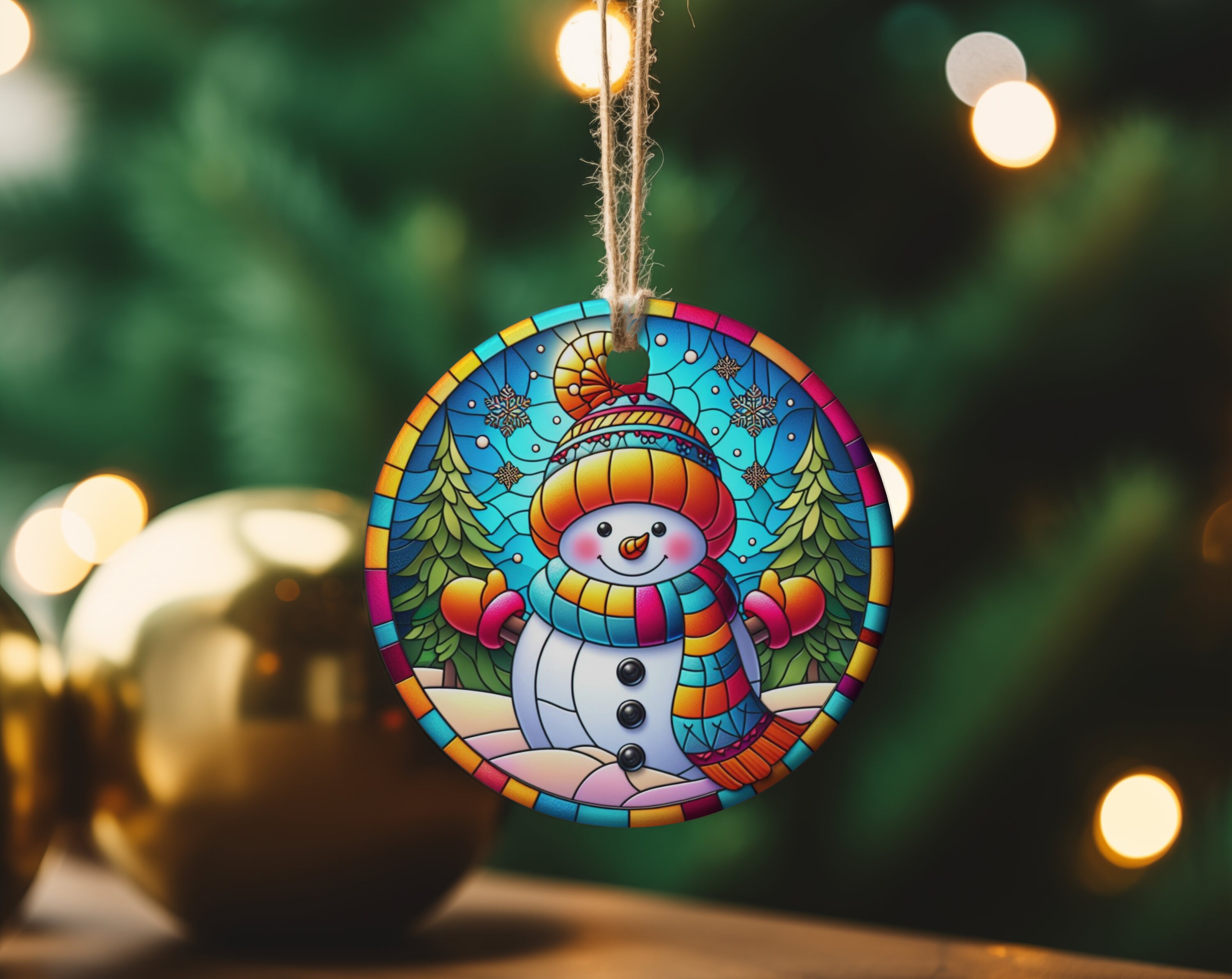 Stained Glass Style | Cute Snowman Christmas Ornament | Faux Stained ...