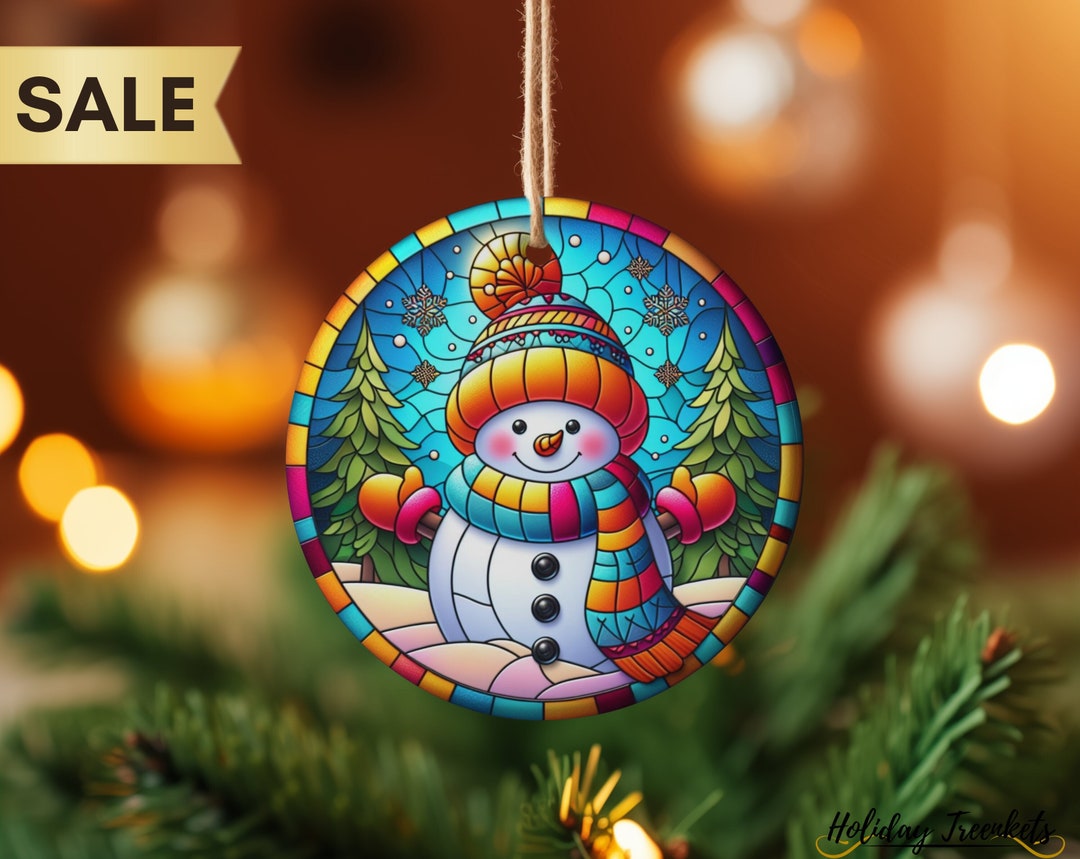Stained Glass Style | Cute Snowman Christmas Ornament | Faux Stained ...