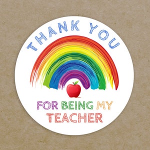 Danke, dass Sie mein Lehrer sind Runde Etiketten Geschenktüte Kreisförmige Regenbogenaufkleber - Individuell bedruckt