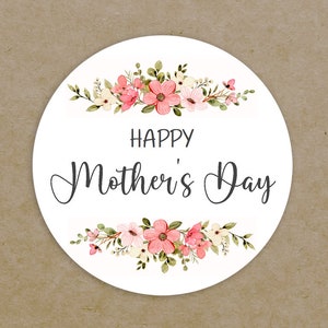 Happy Mother&#39;s Day Circle Labels Printed Personalised Round Leaves Flowers Wreath Stickers