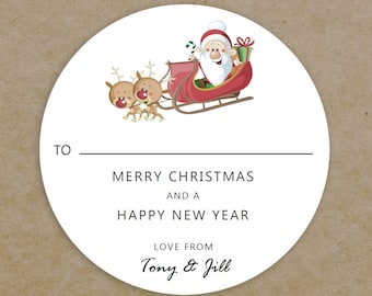 Personalised Christmas Labels - Xmas Santa Gift Stickers - Sticky Festive Father Christmas Custom Name