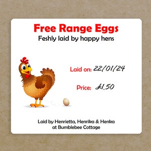 Free Range Eggs Sticky Personalised Self Adhesive Stickers Chicken Hen Egg Box