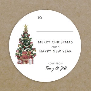 Personalisierte Weihnachtsetiketten - Weihnachtsbaum Geschenkaufkleber - Sticky Festive Custom Name