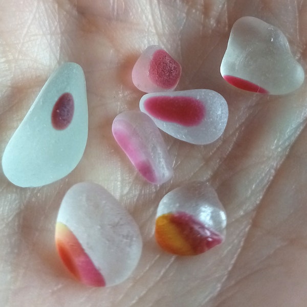 Seaham sea glass multi | Seaham sea glass | 7 red, pink and white multis