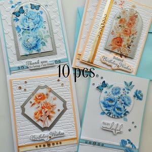 Set di 10 biglietti floreali esclusivi fatti a mano, biglietti floreali 3D con buste, design in rilievo con fiori, eleganti cartoline botaniche fatte a mano