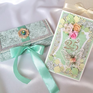 Elegante biglietto di auguri, insolito velluto fatto a mano, busta esclusiva in velluto, porta contanti, regalo universale unico, lussuoso set di inviti
