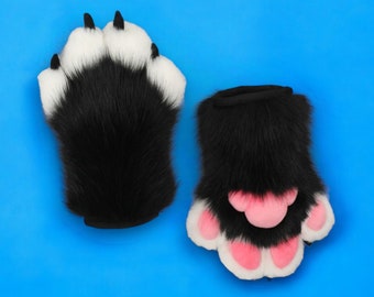 Schwarze Katzenpfoten - rosa Pfoten - furry Pfoten - Cosplay Handschuhe - flauschige Katzen Pfoten - Realistische Tier Pfoten - Wolfspfoten