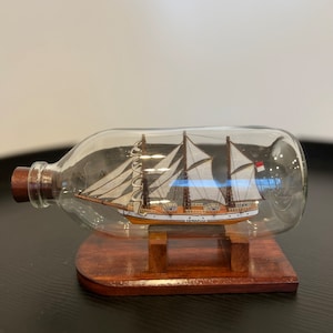 Vintage Handcrafted Ship In A Bottle Nautical Decor Collectible (Dewaruci Ship)