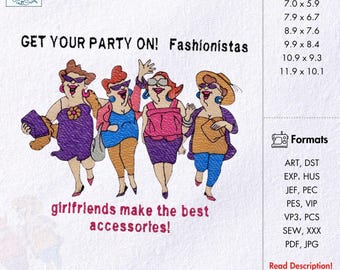 Diseño de bordado para novias divertidas, patrón de bordado para amigas atrevidas, archivo de bordado a máquina para damas de fiesta, bordado para salidas nocturnas de damas