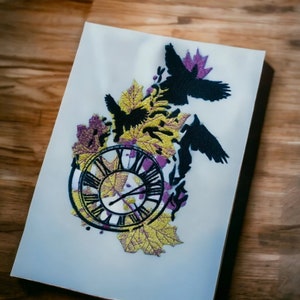 Clock Embroidery Design Fall Birds Clock Art Embroidery Design Birds Embroidery Design Fall Leaves Embroidery Design Clock DST PES File