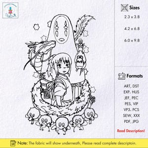 Spirited Away Fan Art  Machine Embroidery Design Anime Fan Art Machine Embroidery Pattern Studio Ghibli Inspired Embroidery Instant Download