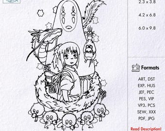 Spirited Away Fan Art  Machine Embroidery Design Anime Fan Art Machine Embroidery Pattern Studio Ghibli Inspired Embroidery Instant Download