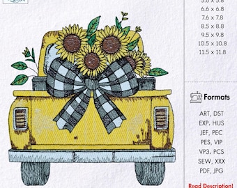 Sunflower Retro Truck Embroidery Design (Digital Download)