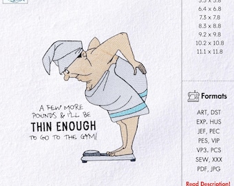 Funny Weight Loss Embroidery Design Diet Humor Lady Quote (Digital Download)